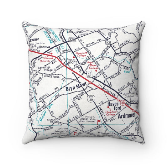 Bryn Mawr Pennsylvania vintage map pillow