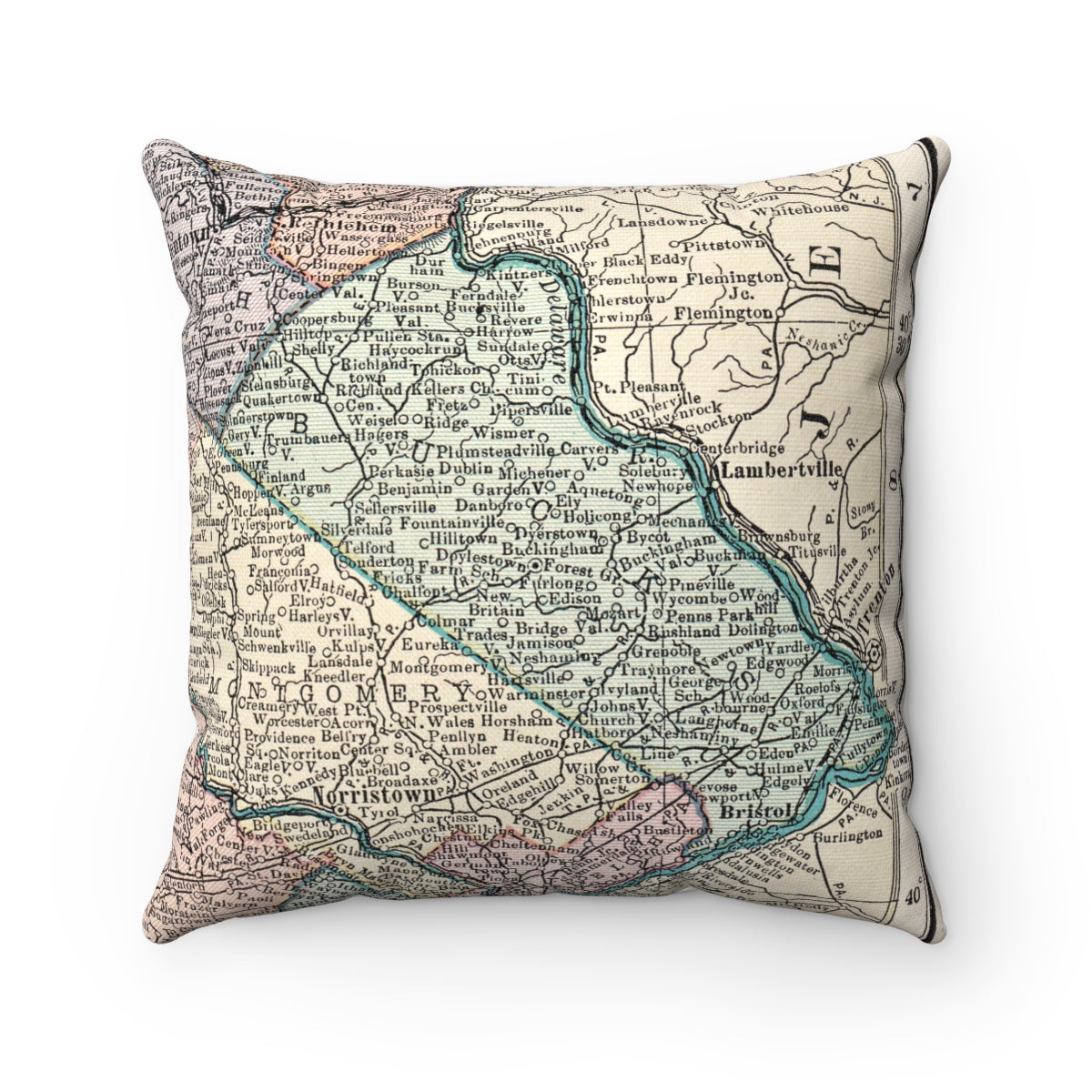 Bucks County Pennsylvania vintage map pillow