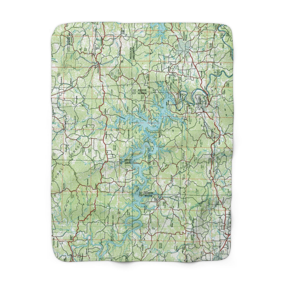 Bull Shoals Lake Map Sherpa Fleece Blanket | Cozy Travel Throw