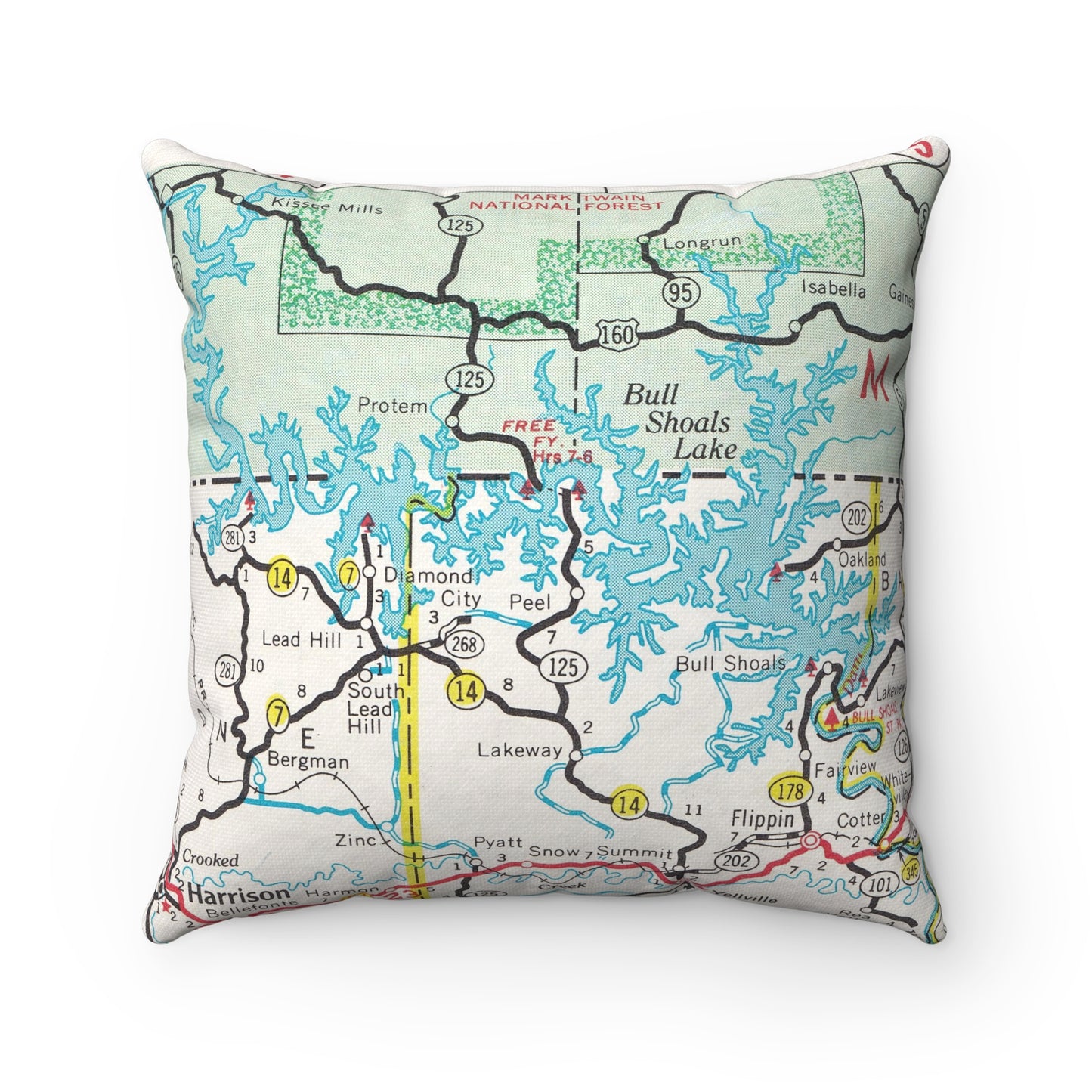 Bull Shoals Lake vintage map pillow