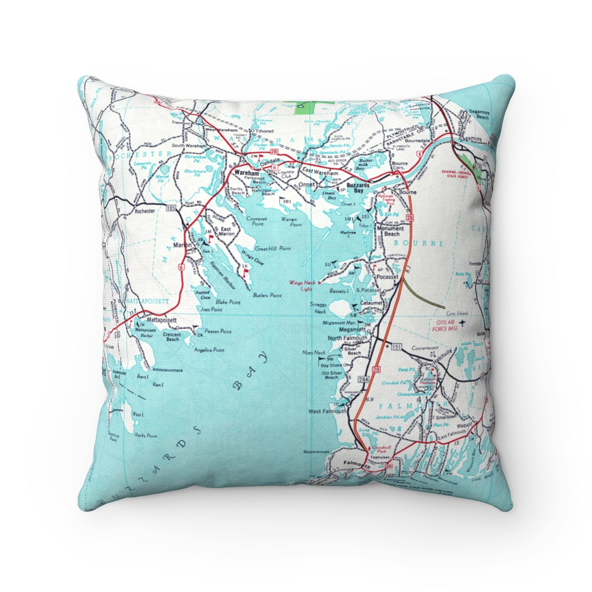 Buzzards Bay Massachusetts vintage map pillow