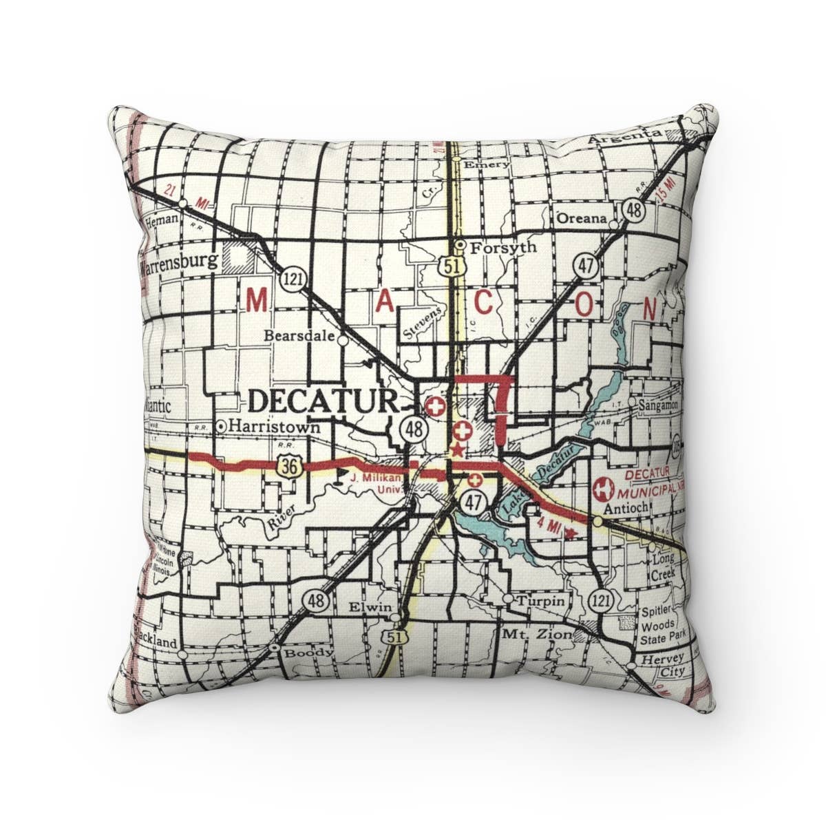 Decatur Illinois vintage map throw pillow