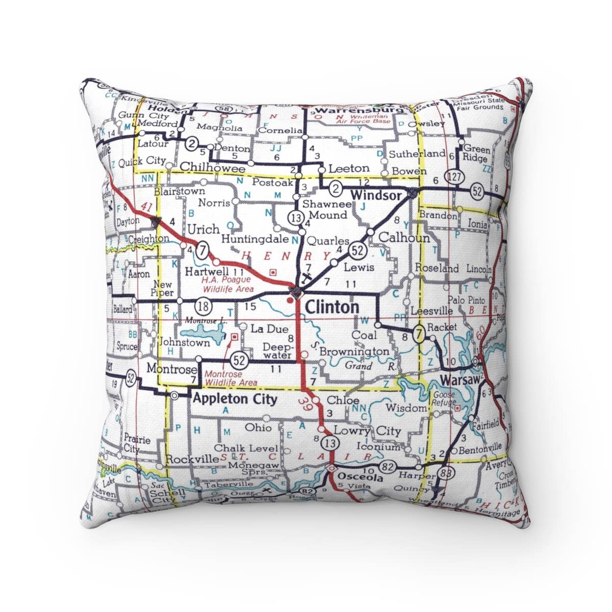 Clinton Missouri vintage map throw pillow