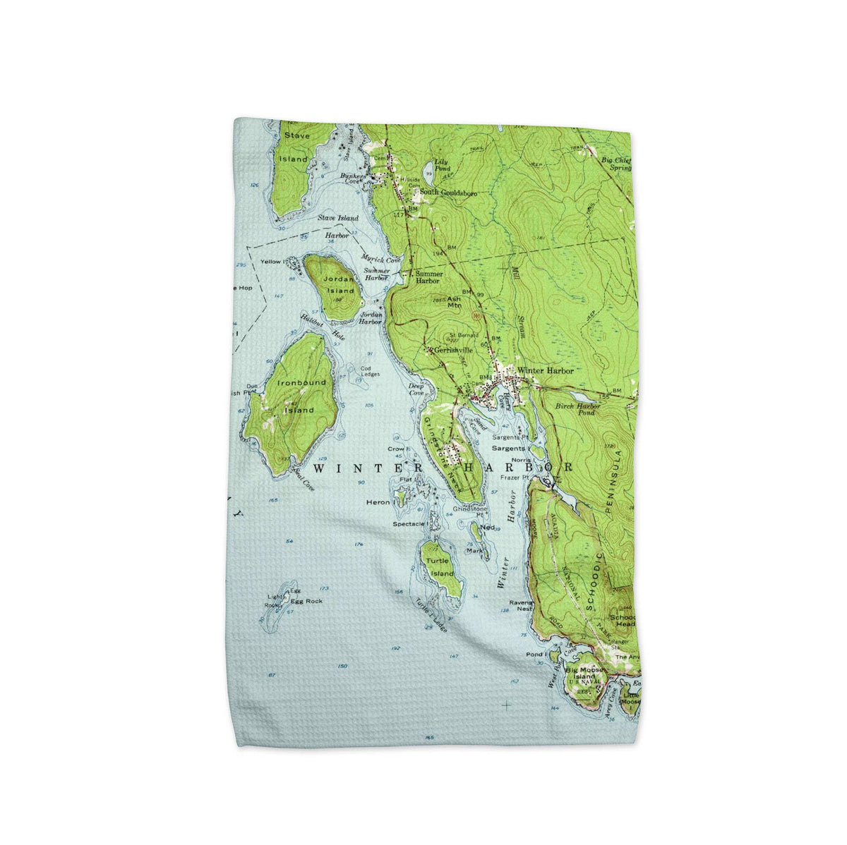 Winter Harbor Maine map tea towel