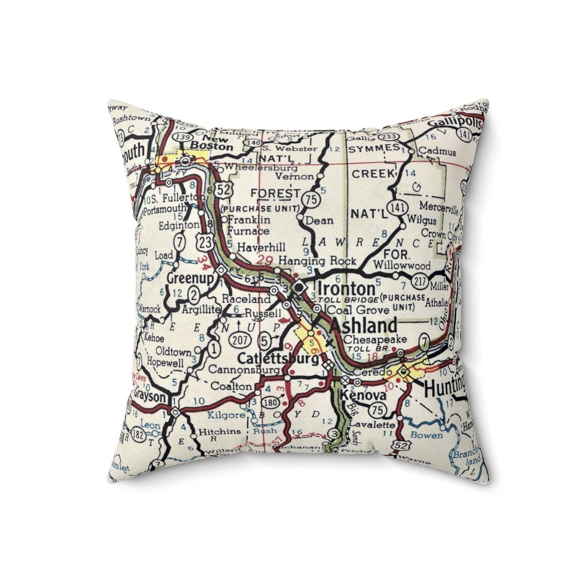 Ironton Ohio vintage map throw pillow