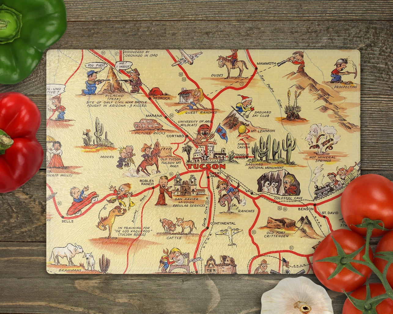 Tucson Arizona Vintage Map Glass Cutting Board – Functional Kitchen Art