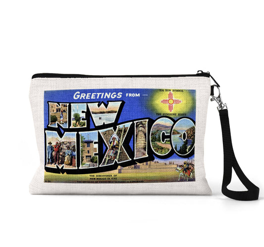 New Mexico vintage postcard wristlet travel pouch