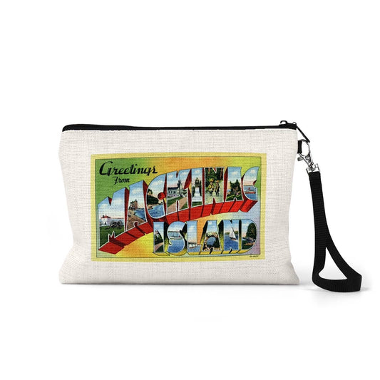 Mackinac Island Michigan vintage postcard wristlet travel pouch