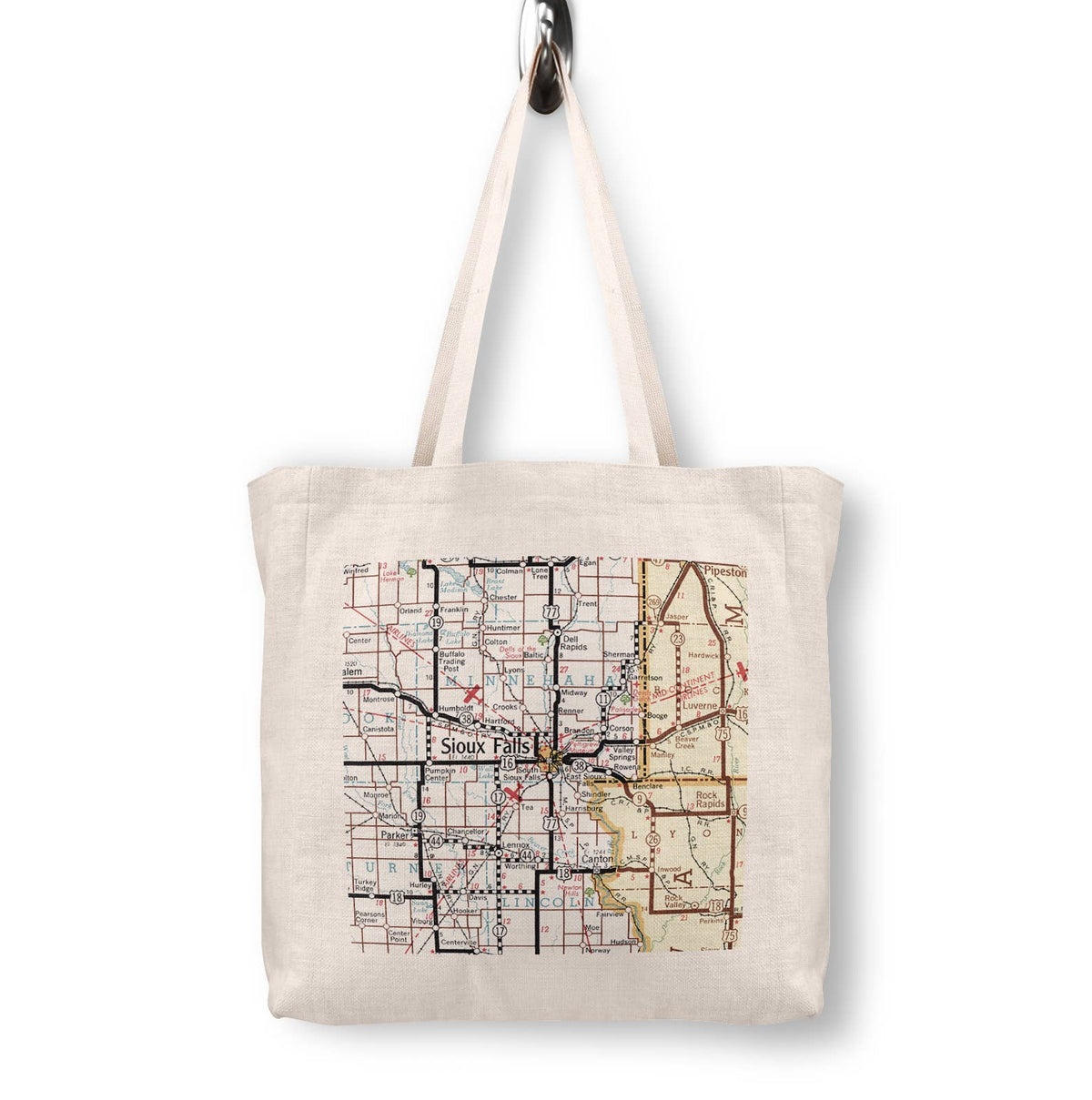 Sioux Falls South Dakota Vintage Map Canvas Tote Bag