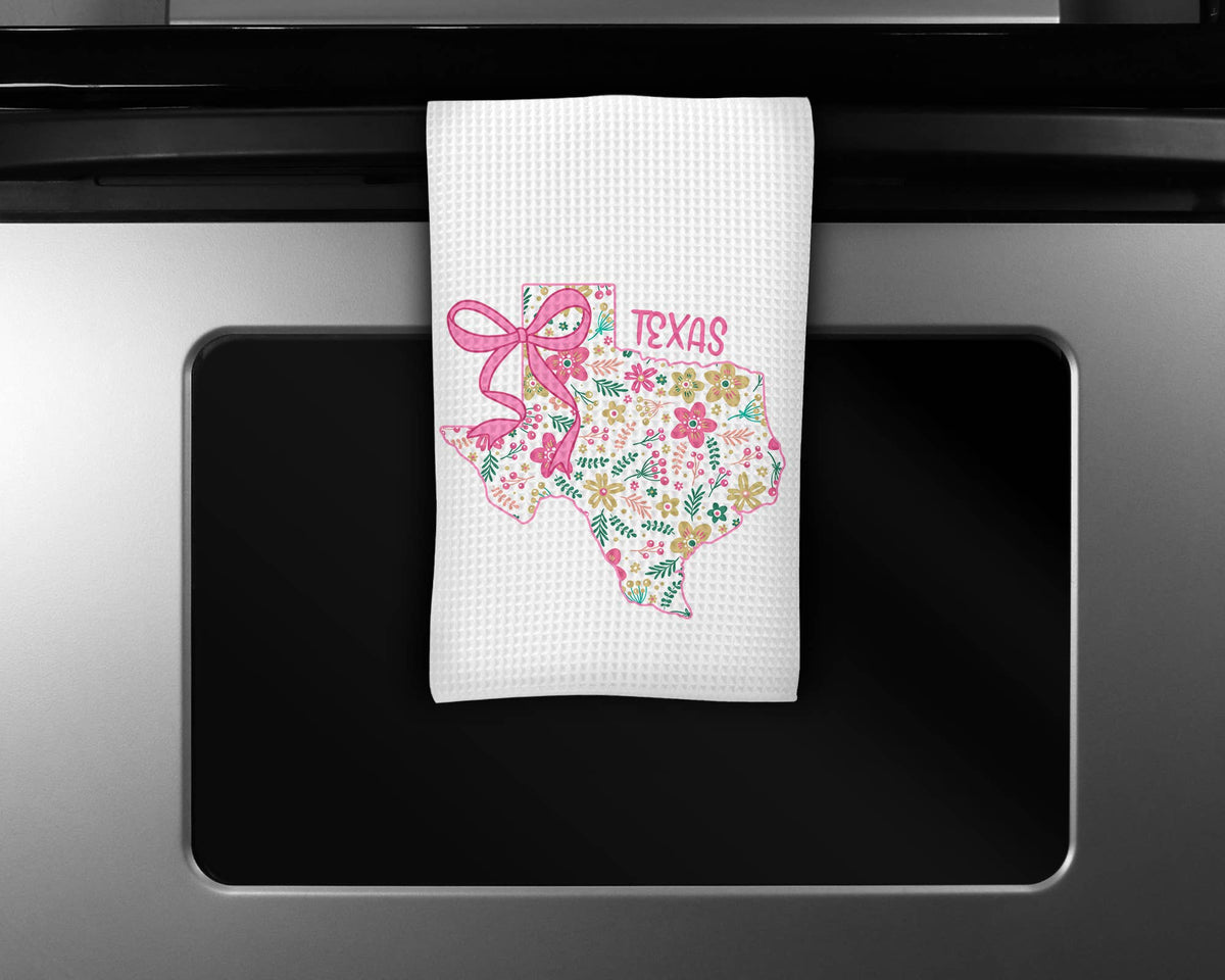 Texas Coquette Floral Bow tea towel