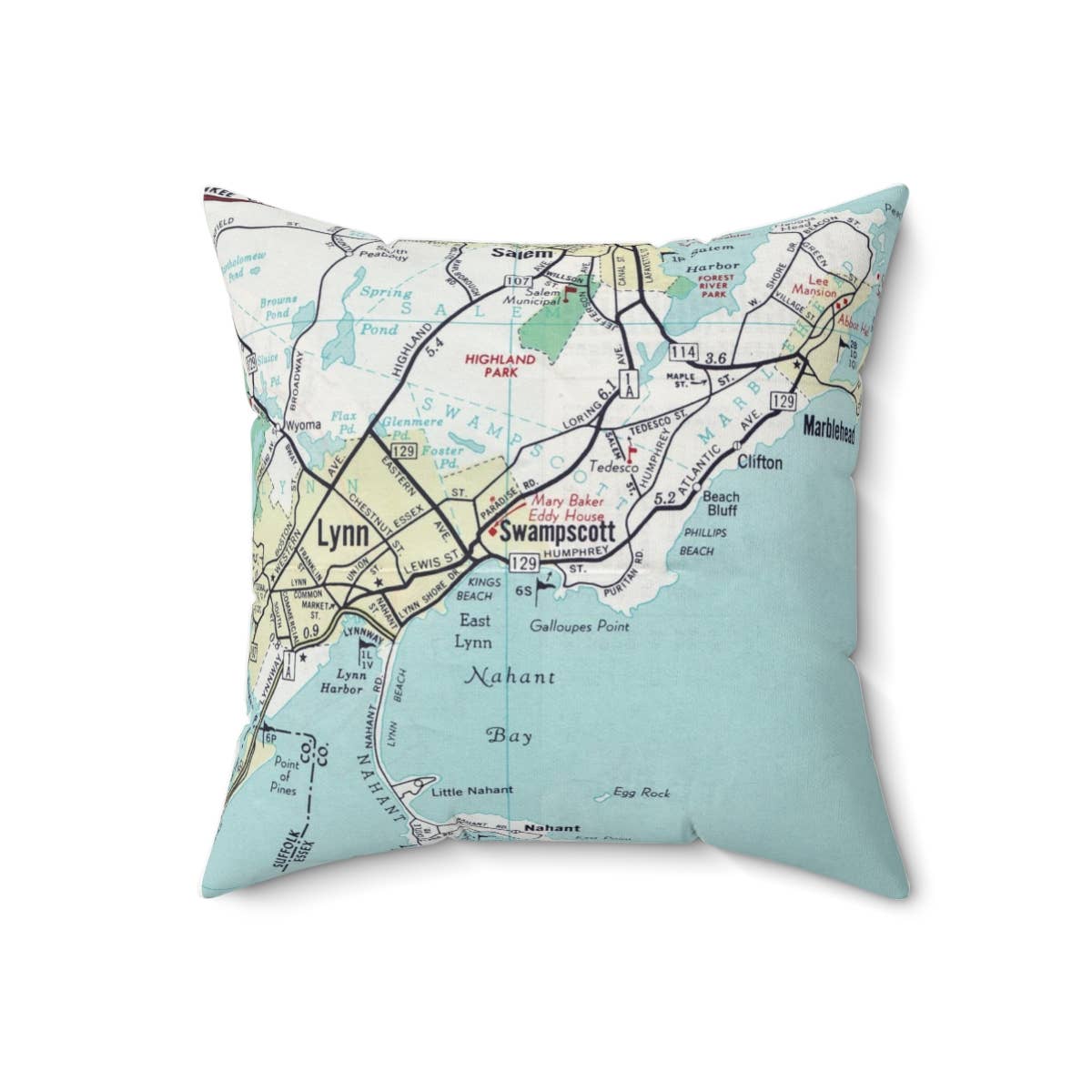 Swampscott Massachusetts vintage map throw pillow