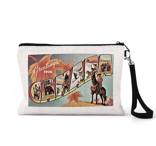 Canada vintage postcard wristlet travel pouch