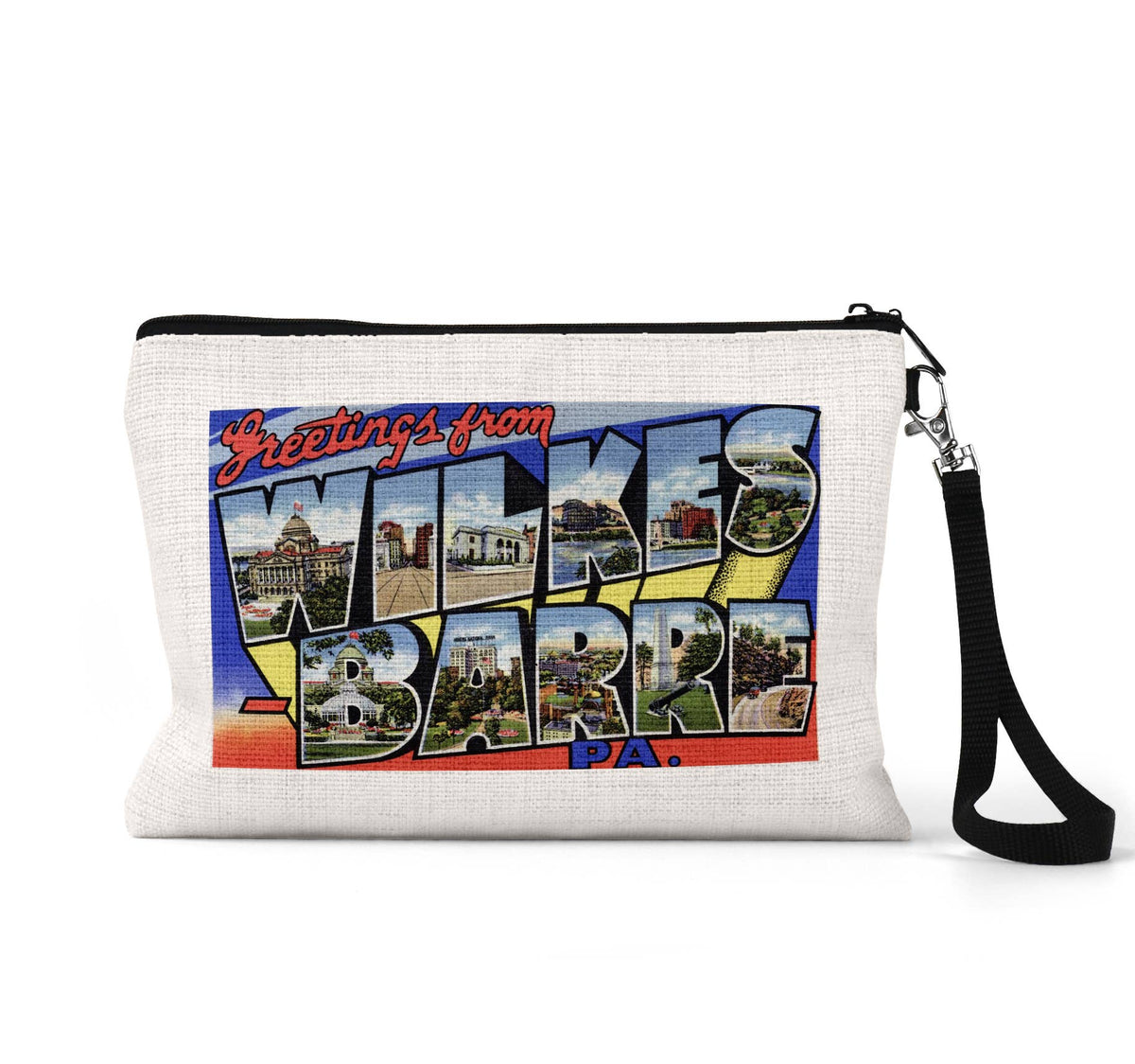 Wilkes-Barre Pennsylvania vintage postcard wristlet travel pouch