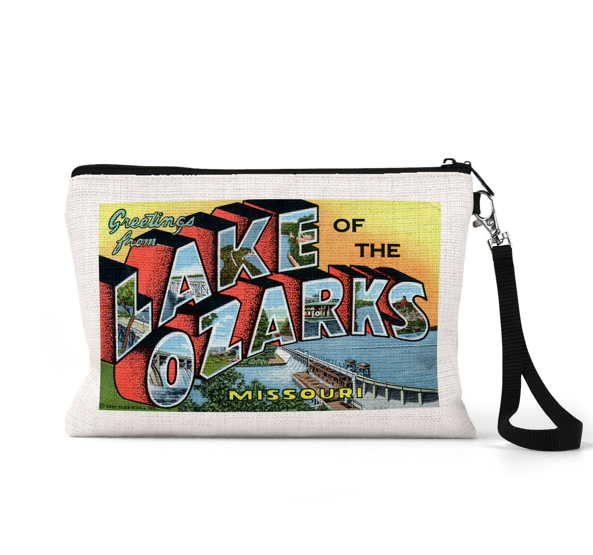Lake of the Ozarks Missouri vintage postcard wristlet travel pouch