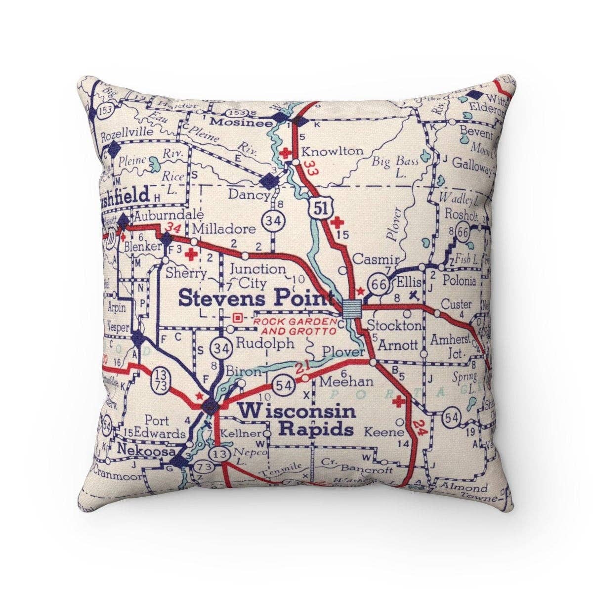Stevens Point Wisconsin vintage map throw pillow