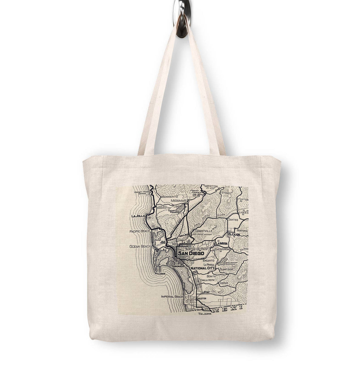 San Diego California Vintage Map Canvas Tote Bag