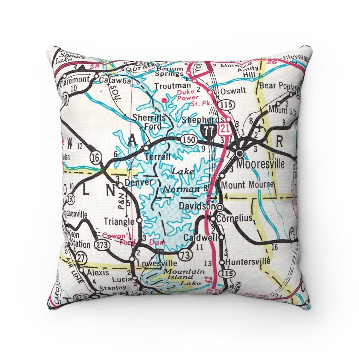 Lake Norman North Carolina vintage map throw pillow