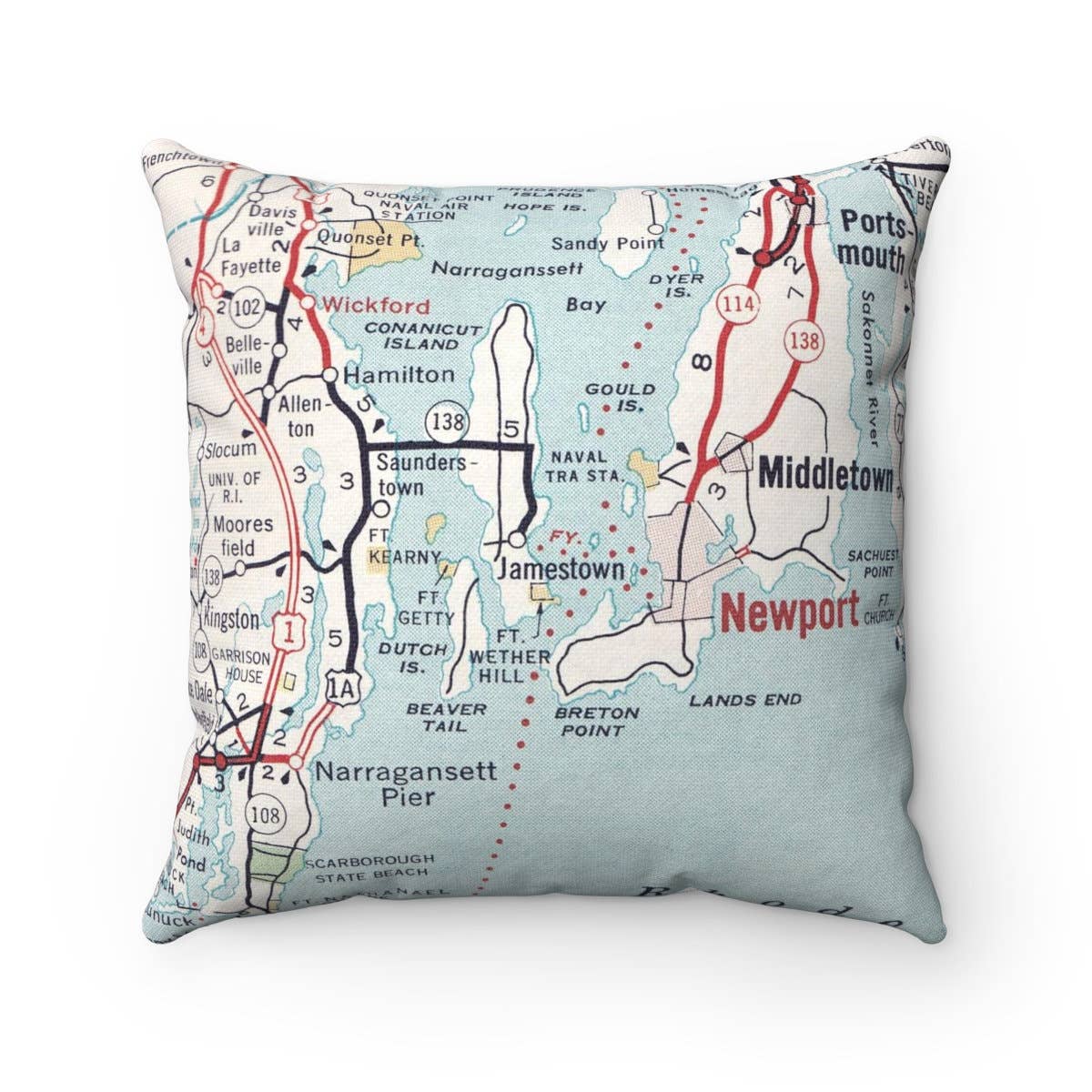 Jamestown Rhode Island vintage map throw pillow
