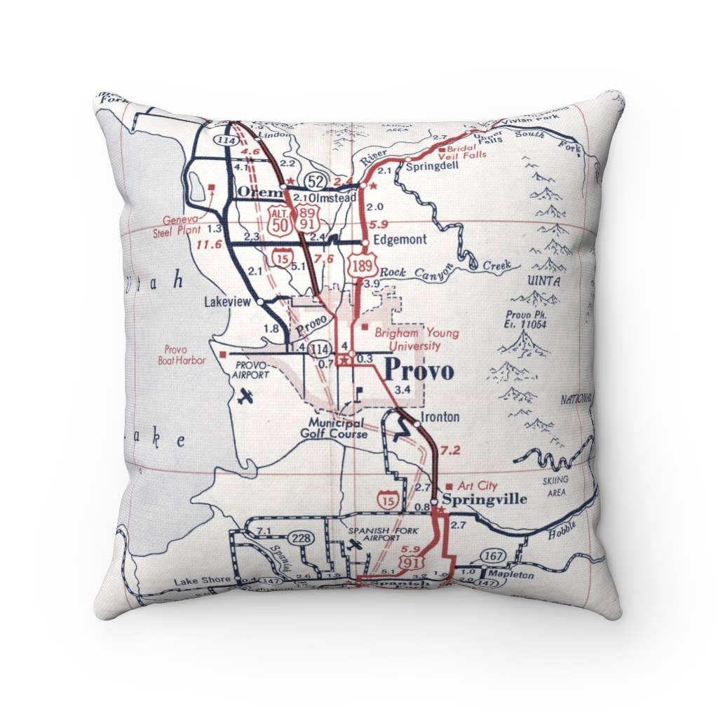 Provo Utah vintage map throw pillow