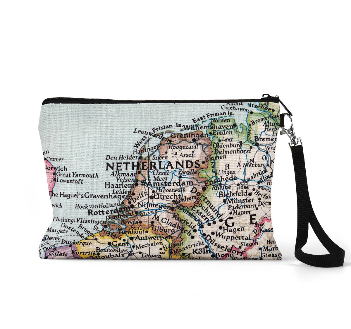 Netherlands map wristlet travel pouch