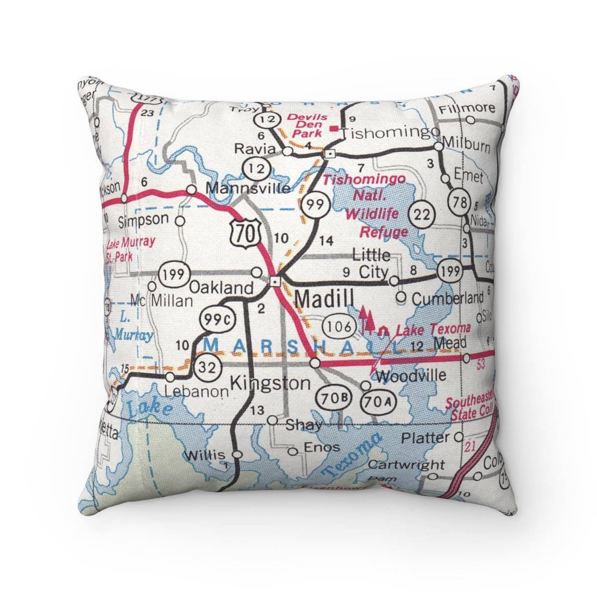 Madill Oklahoma vintage map throw pillow