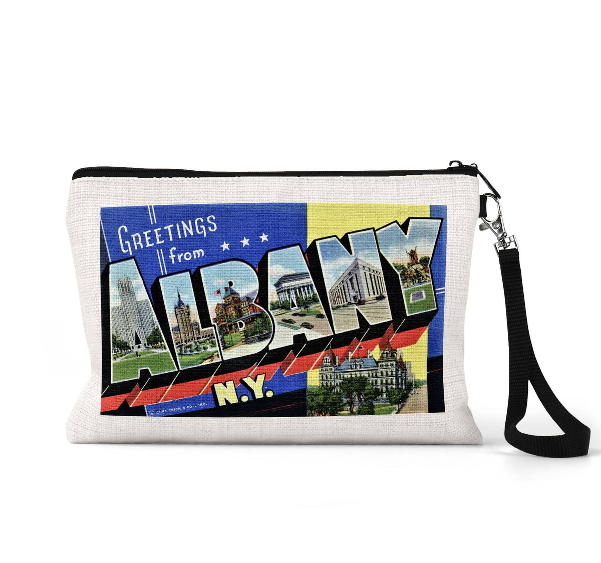 Albany New York vintage postcard wristlet travel pouch