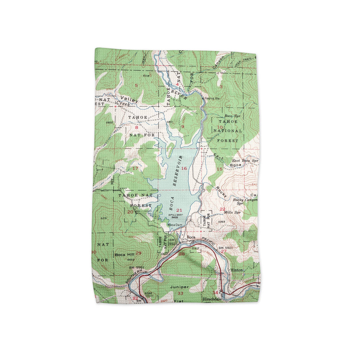 Boca Reservoir California map tea towel