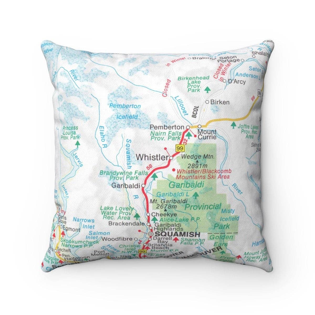 Whistler British Columbia vintage map throw pillow