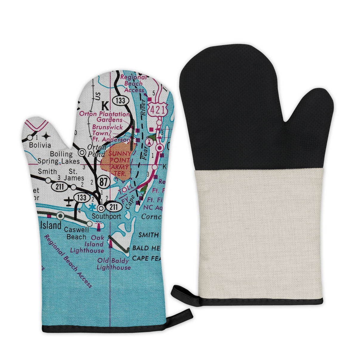 Southport North Carolina vintage map oven mitt