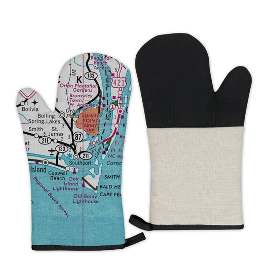 Southport North Carolina vintage map oven mitt
