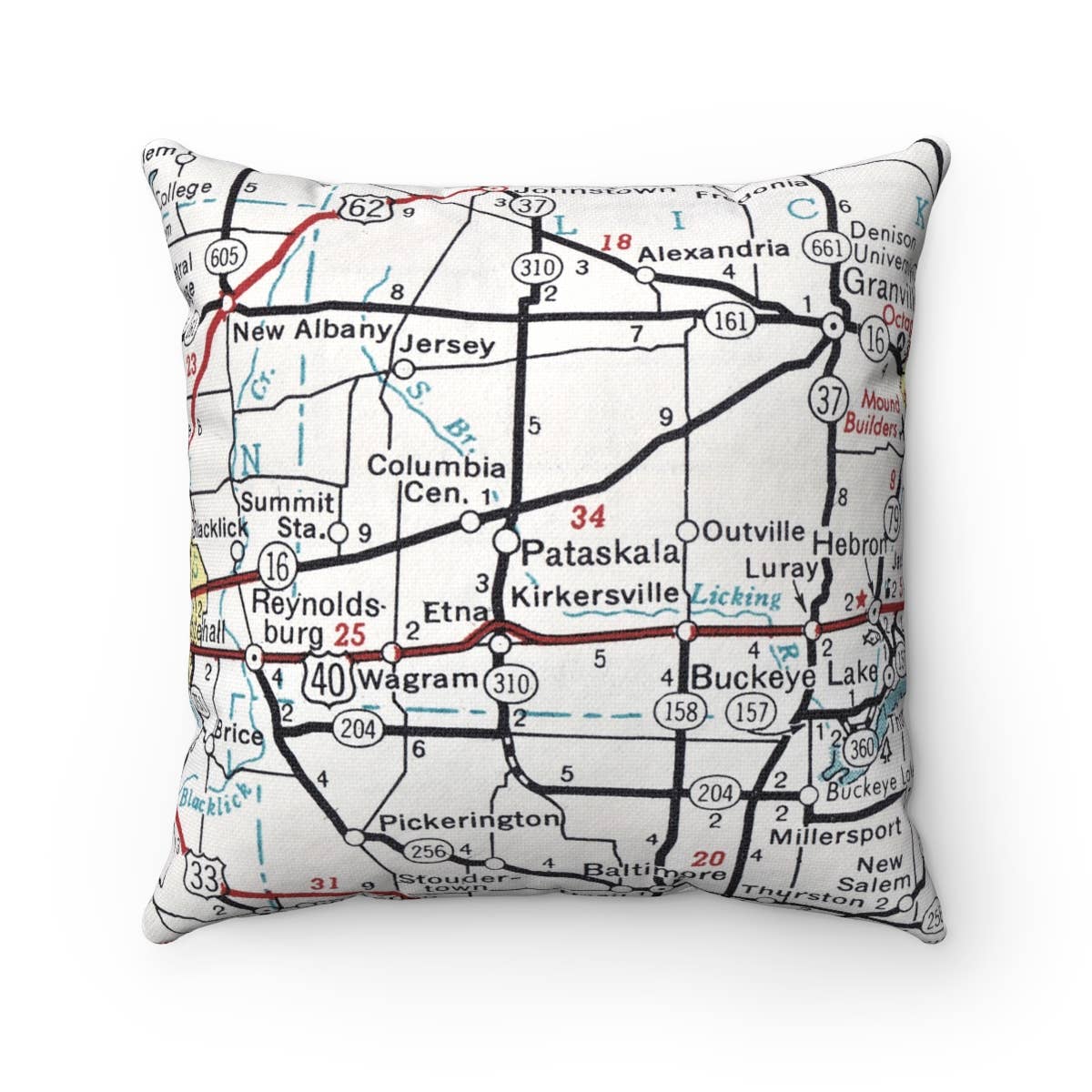 Pataskala Ohio vintage map throw pillow