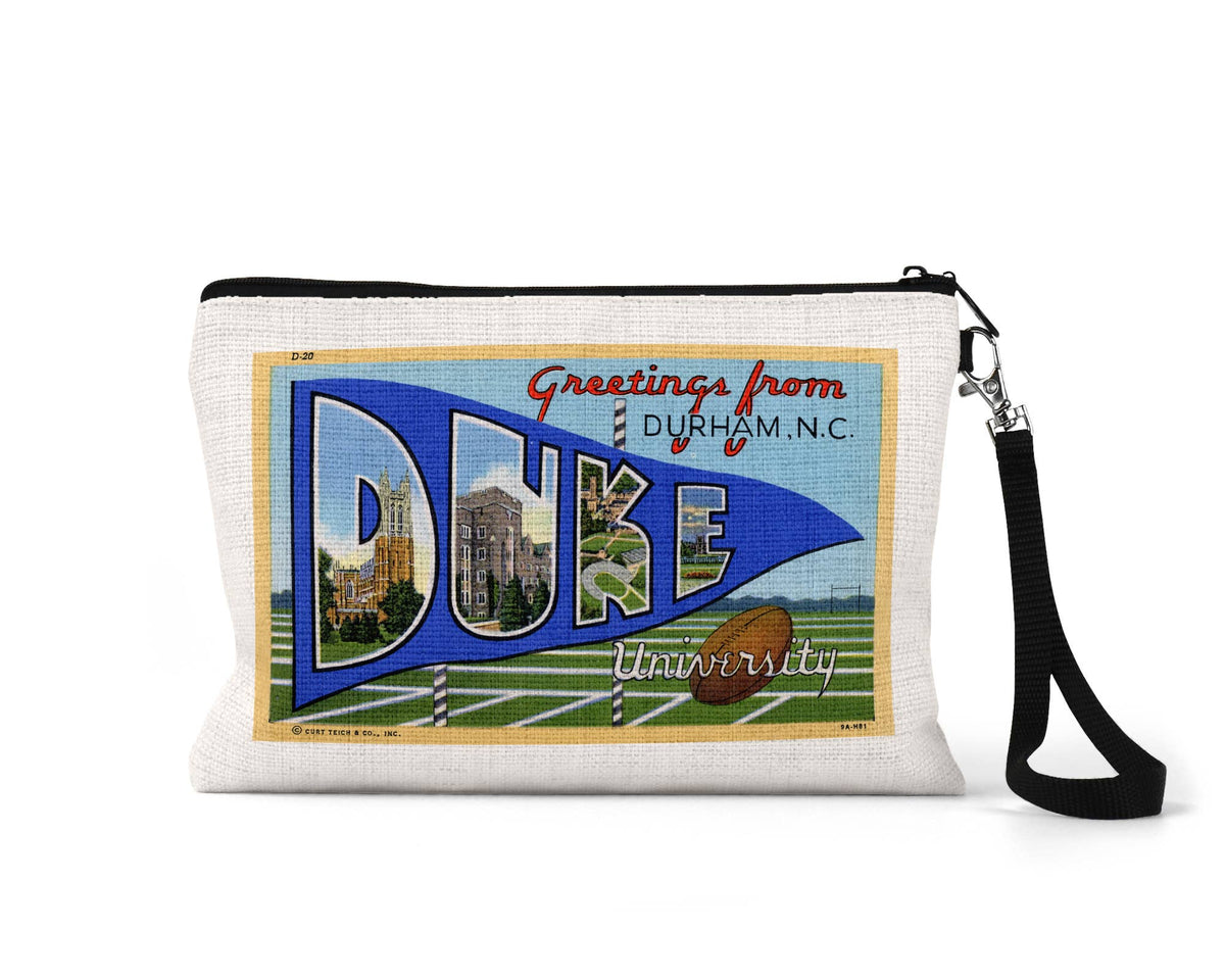 Duke University North Carolina vintage postcard wristlet travel pouch