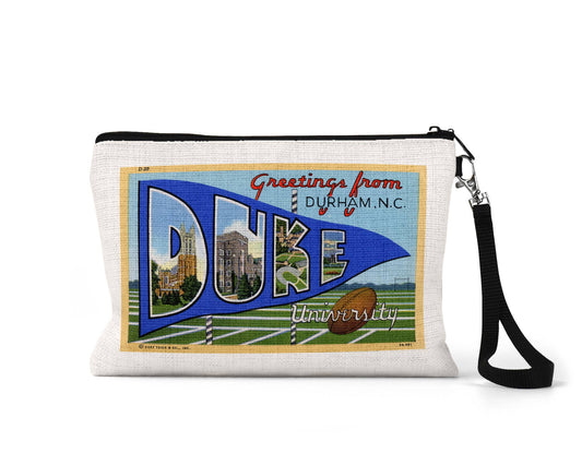 Duke University North Carolina vintage postcard wristlet travel pouch