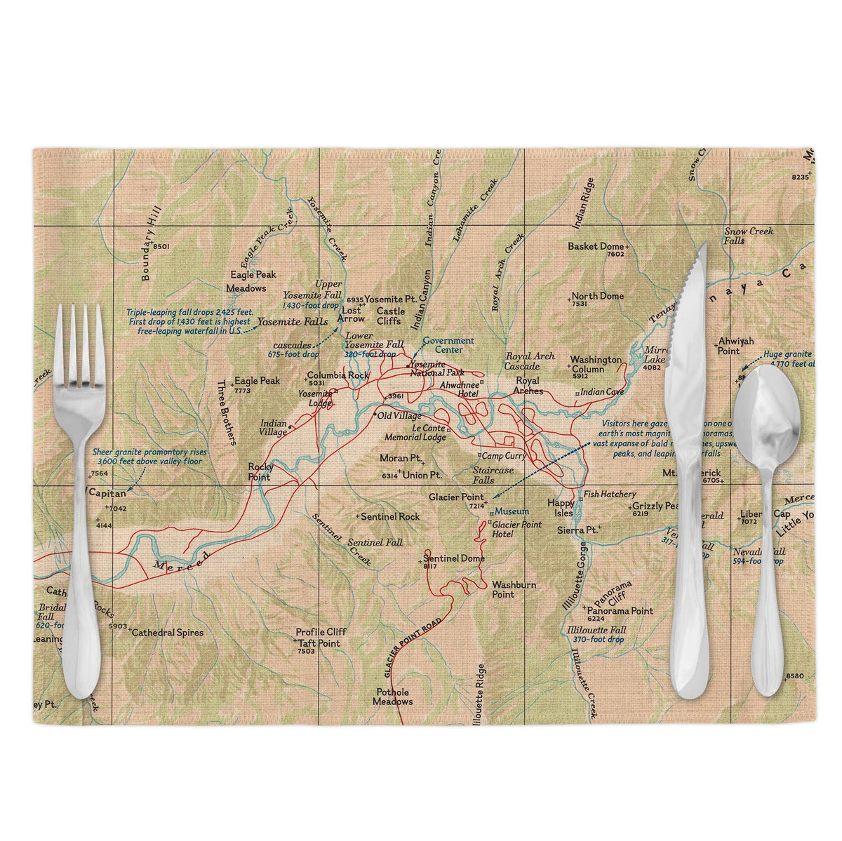 Yosemite National Park vintage map placemats set of 4