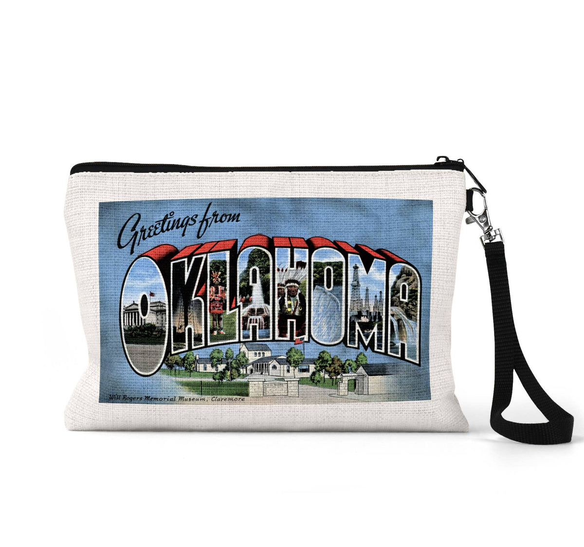 Oklahoma vintage postcard wristlet travel pouch