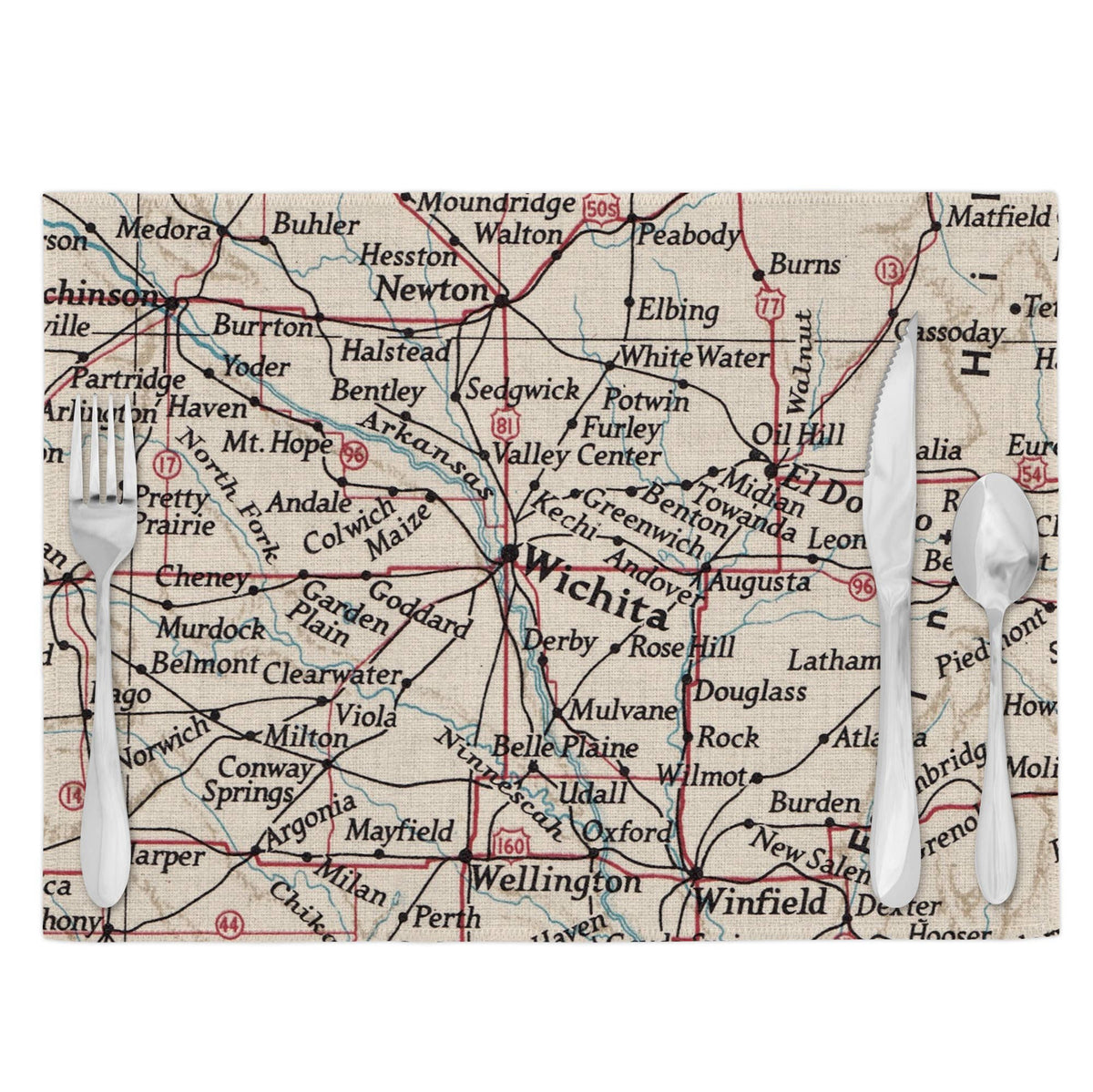 Wichita Kansas vintage map placemats set of 4