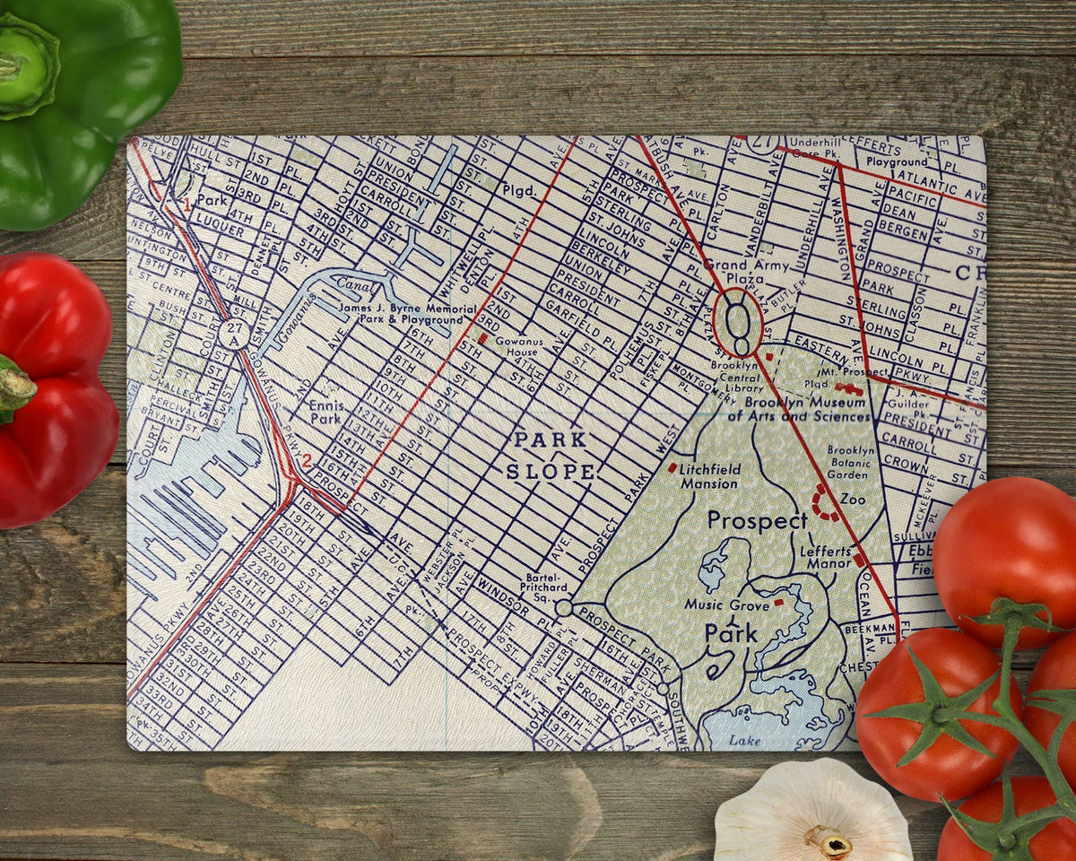 Park Slope Brooklyn New York vintage map glass cutting board