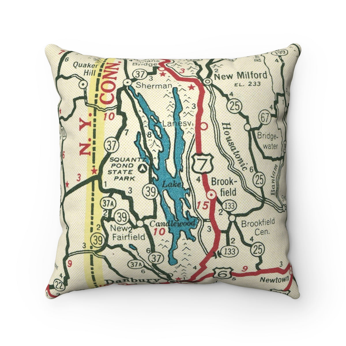 Candlewood Lake Connecticut vintage map pillow