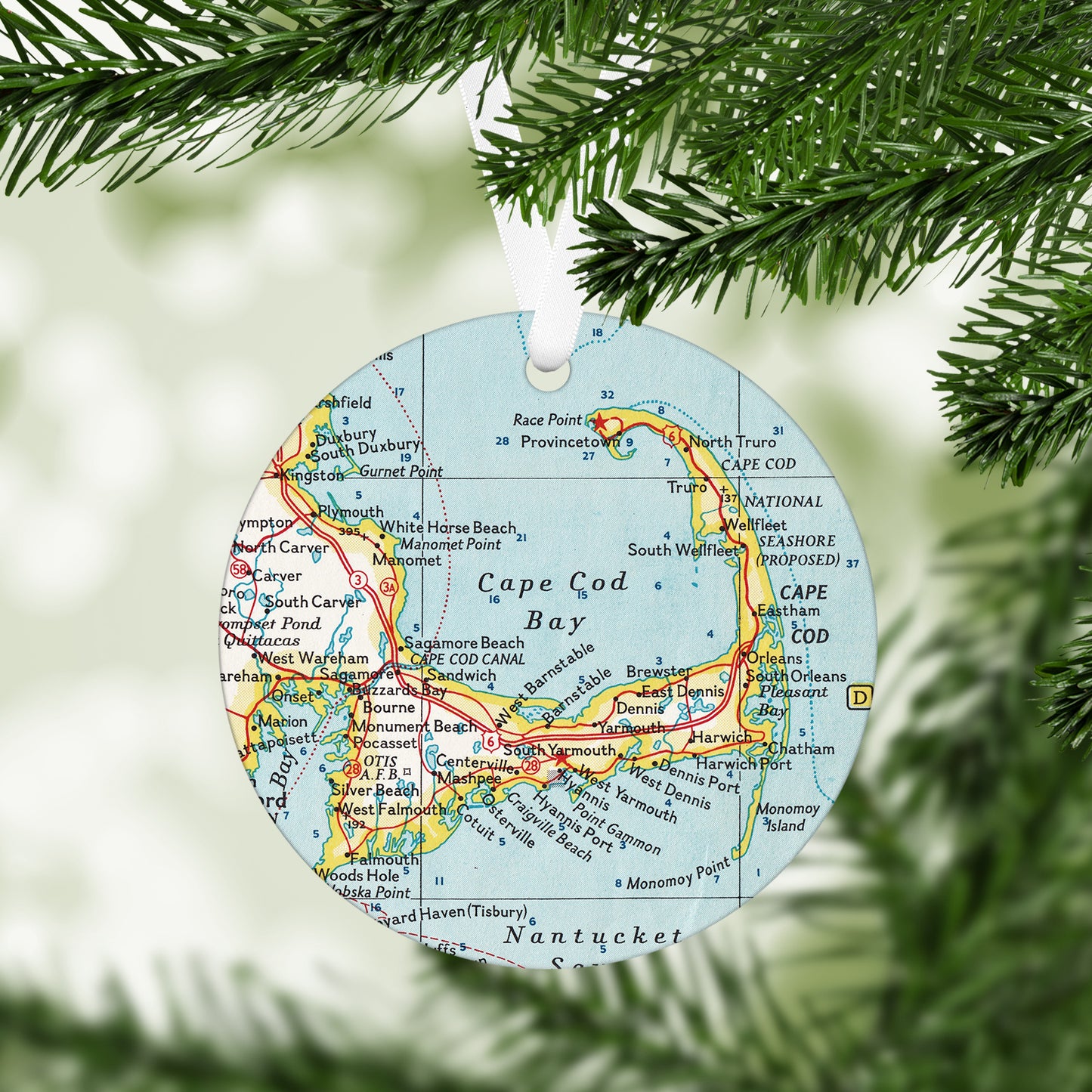 Cape Cod Massachusetts Vintage Map Ornament