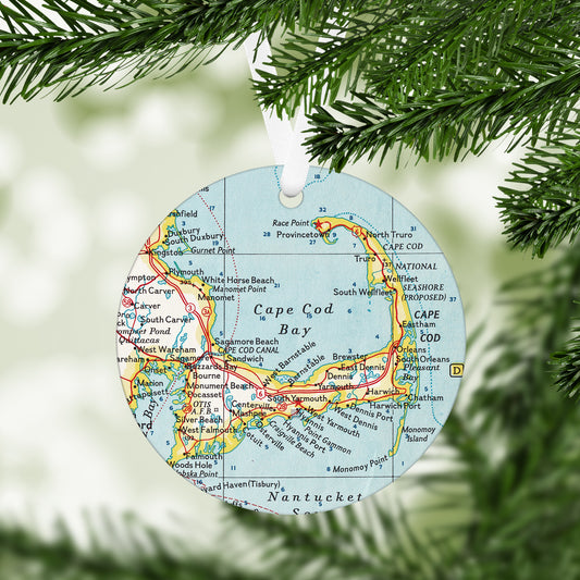 Cape Cod Massachusetts Vintage Map Ornament