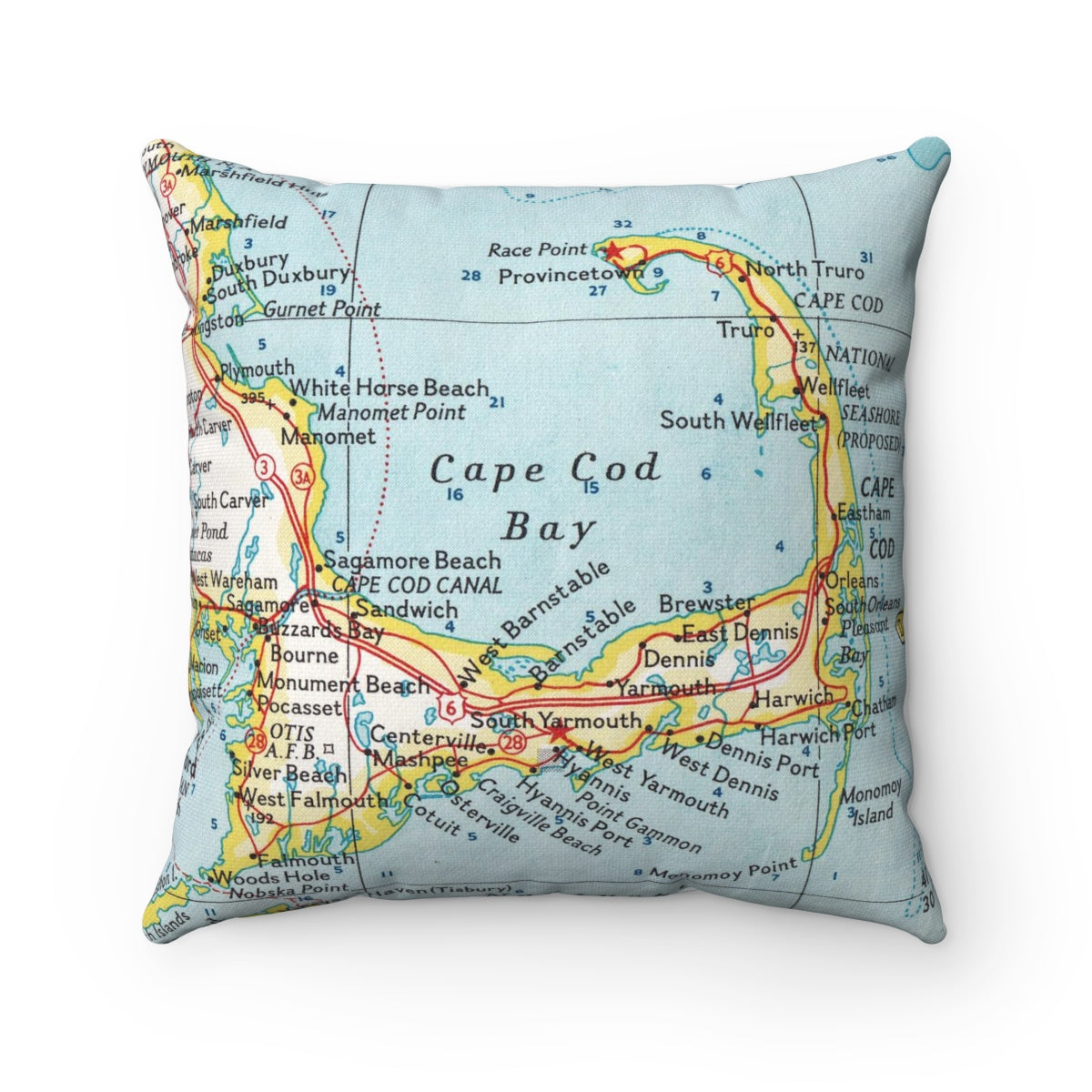 Cape Cod Massachusetts vintage map pillow