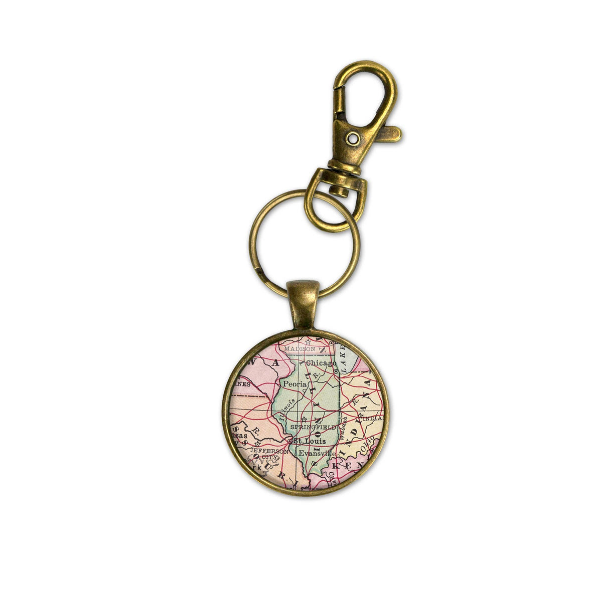 Illinois vintage map keychain
