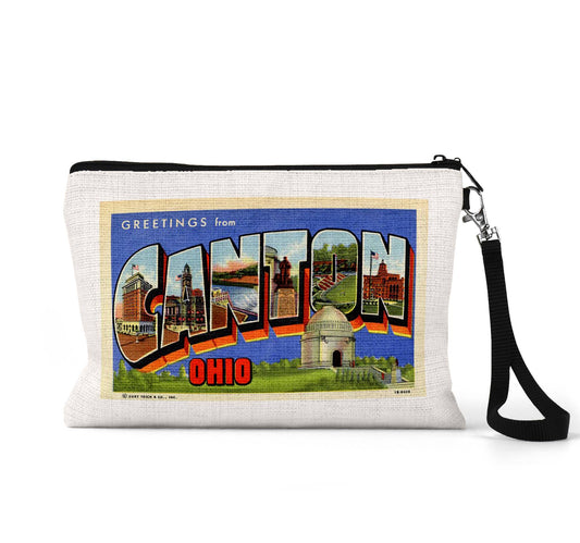 Canton Ohio vintage postcard wristlet travel pouch