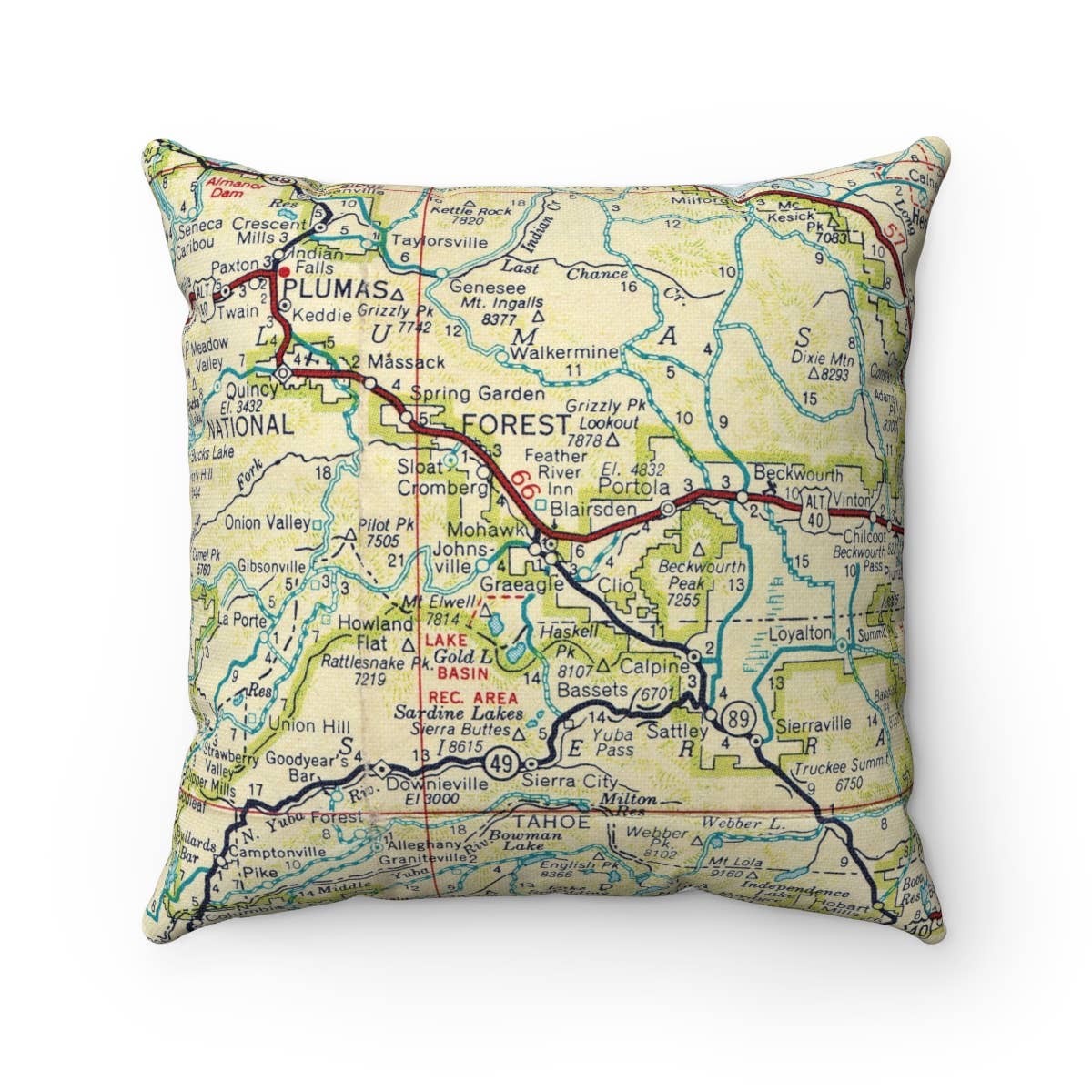 Graeagle California vintage map throw pillow