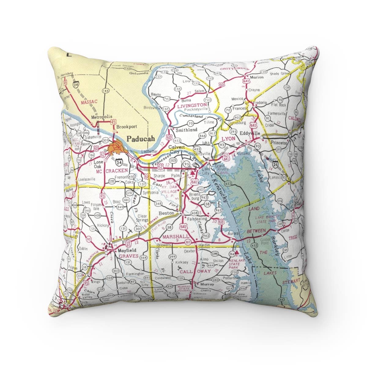 Western Kentucky vintage map throw pillow