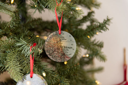 Custom Map Frosted Glass Christmas Ornament | Personalized Location Ornament