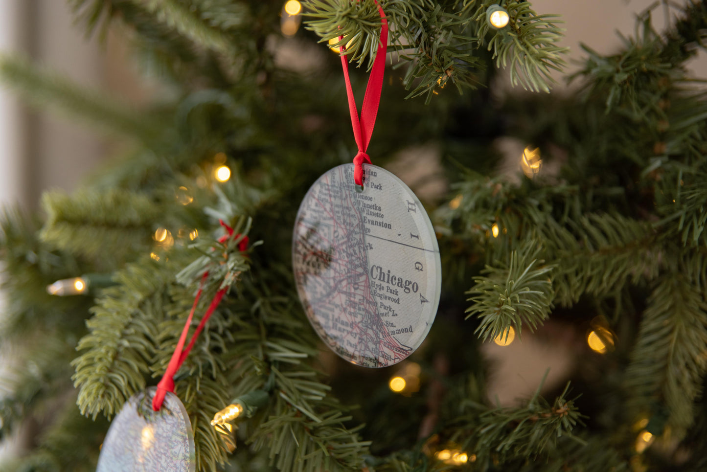 Custom Map Frosted Glass Christmas Ornament | Personalized Location Ornament