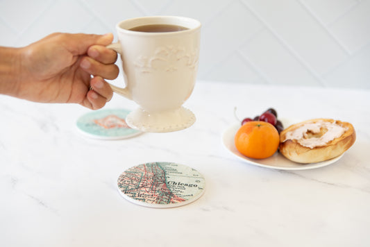 Custom Map Ceramic Coaster Set of 4 | Personalized Location Coasters | Made to Order