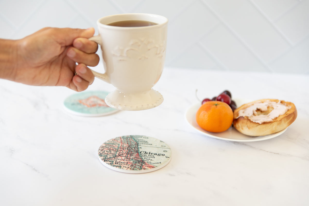 Santa Barbara California Vintage Map Ceramic Coaster Set of 4