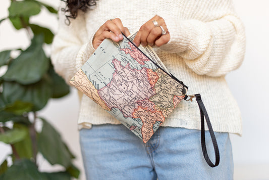Custom Map Wristlet | Personalized Location Travel Pouch | Made to Order